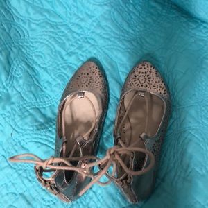 Girls Rose Gold Lace Up Flats